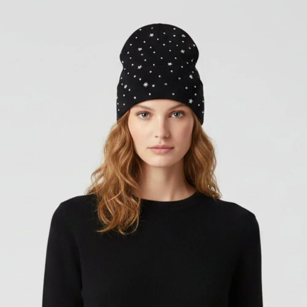 Black Rhinestone Beanie • Sparkly Knit Hat • Cozy Cap • NWT